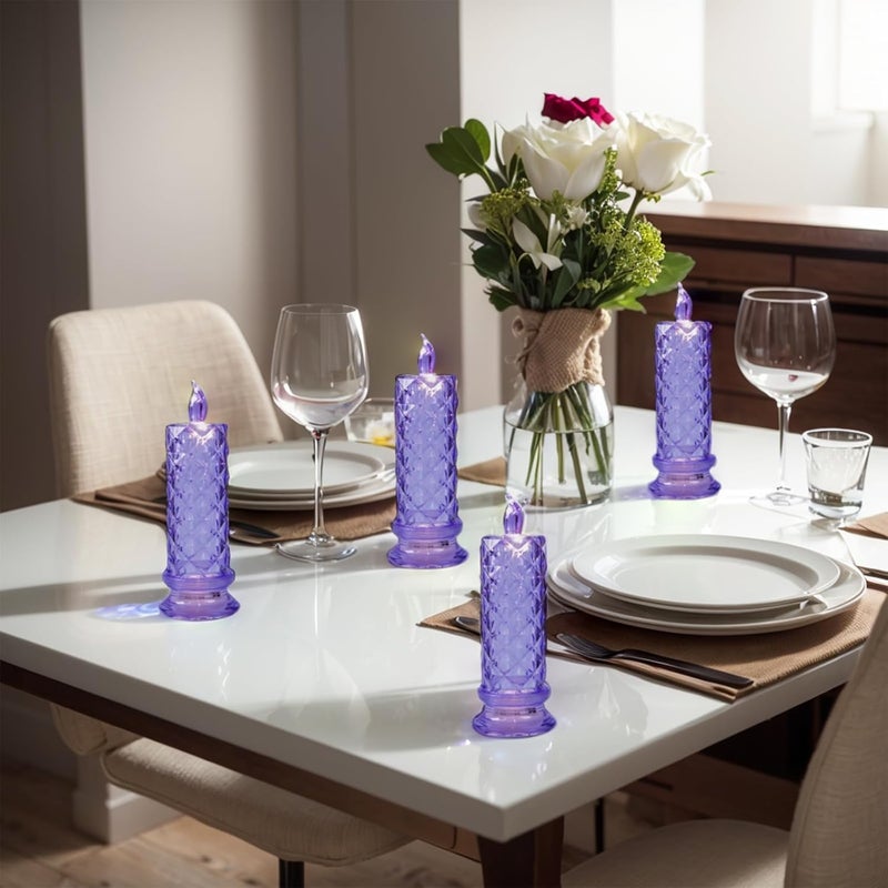 SupBri Store LED Candles, 4Pack Battery Operated Candles with Rose Light Halo, Romantic Flameless Pillar Candles for Valentines Halloween Decorations(Purple, D 2.5" x H 7.2") - Image 5
